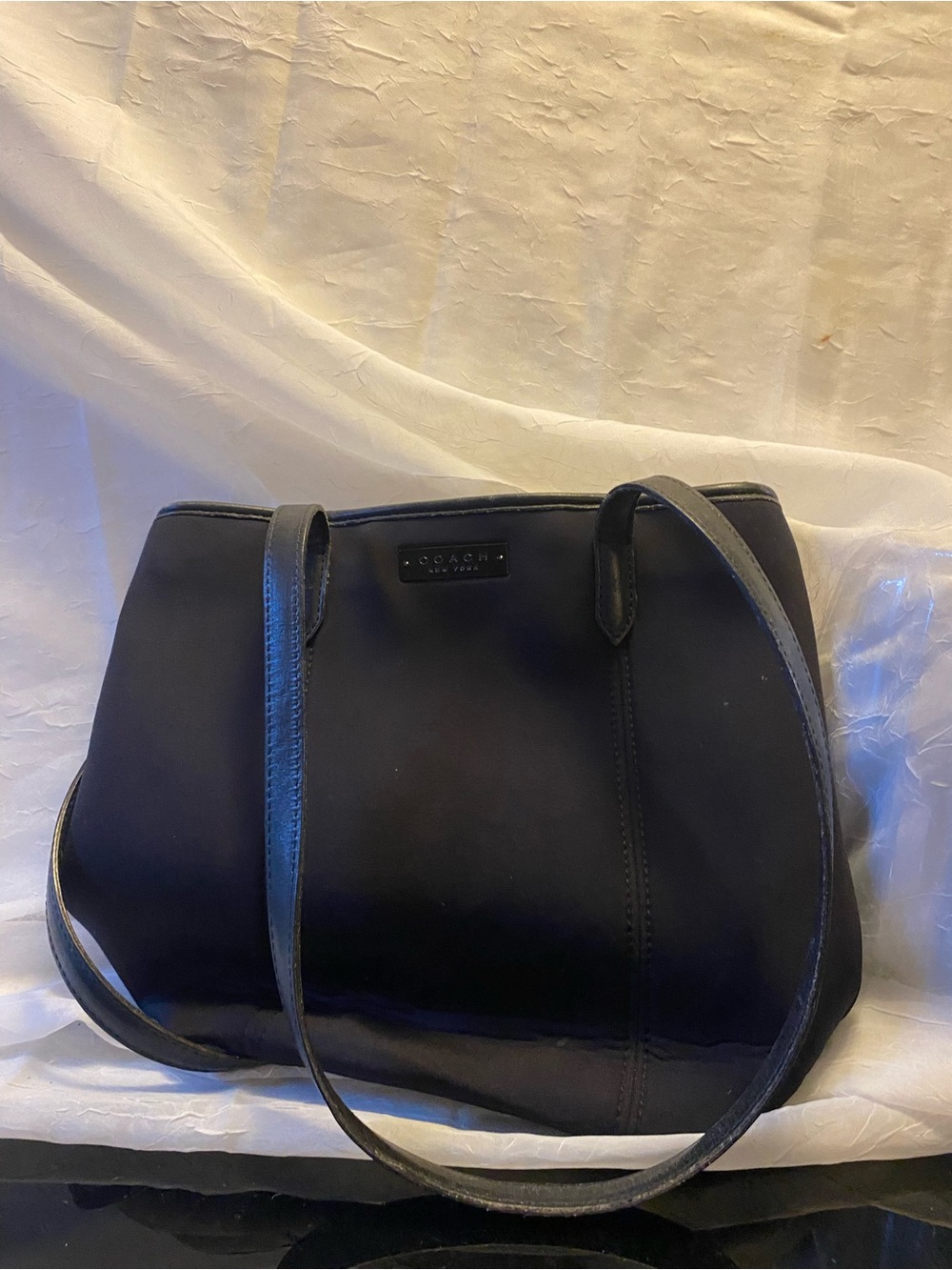 Coach Black Leather Shoulder Bag - Signature Plaque
